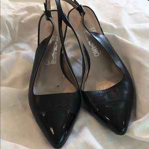Ferragamo cap toe sling back heels 8